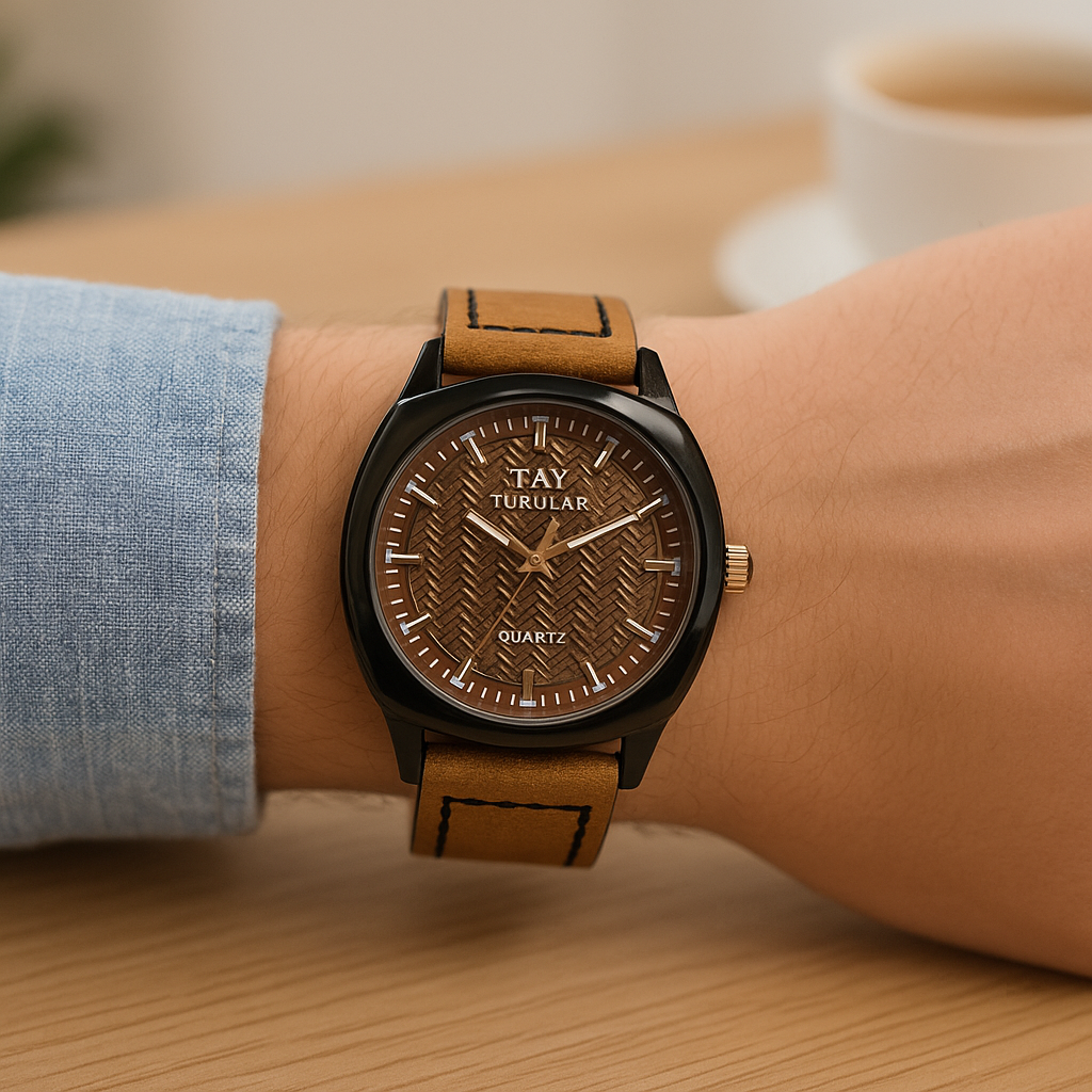 Tubular Brown Leather Men's Watch