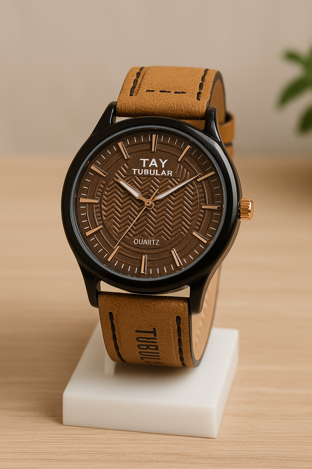 Tubular Brown Leather Men's Watch